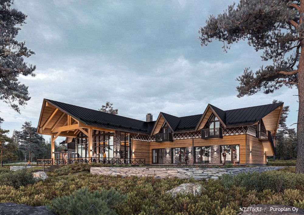 Wooden building with green sorroudings